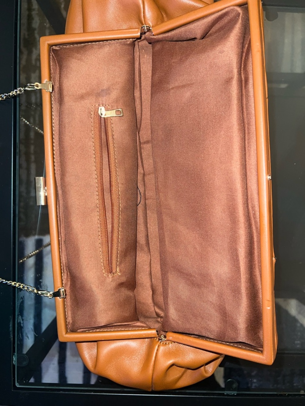 Brown Leatherette Chain-Handle Clutch Bag - Picture 3 of 4